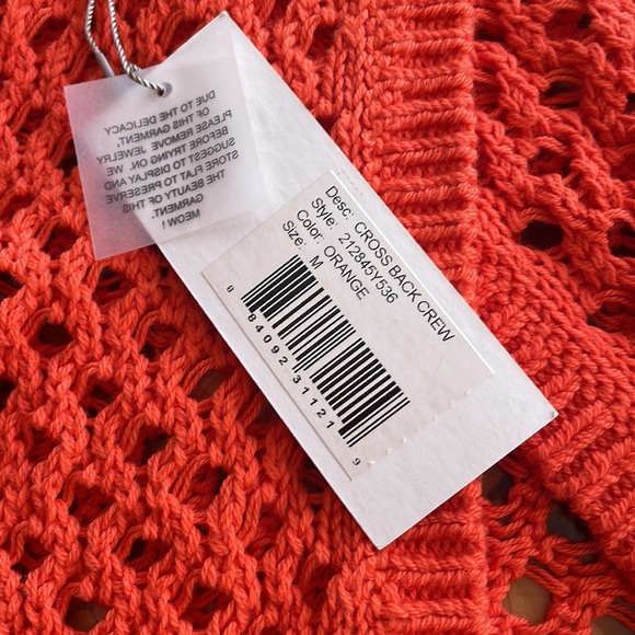 REBECCA TAYLOR SzM cotton blend cross back crop sweater coral orange NWT - Picture 2 of 7